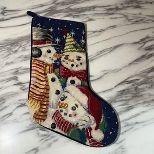Vintage Needlepoint Christmas Stocking Snowman 15-16" Cross-stitch Handmade